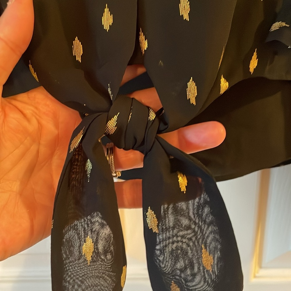 INC International Concepts NWT Black SheerBlouse with Gold Accents MSRP $70 - Picture 3 of 11